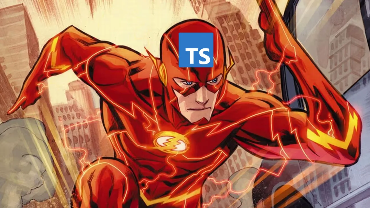 DC comics character The Flash with the typescript logo on his head